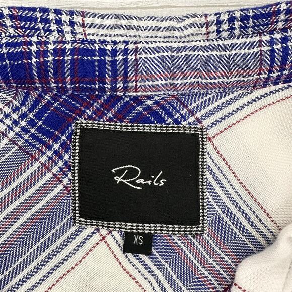 Rails Britt Plaid Button Up Shirt Women XS Cap Short Sleeve Blue White Western - Picture 8 of 13